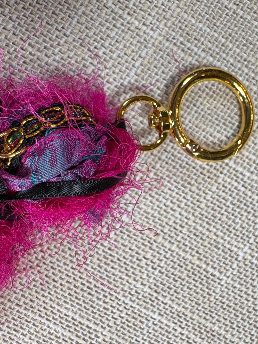 Hand Crafted Fuchsia Pink Tassel Keychain/Bag Charm with Gold Accents - Picture 5 of 12